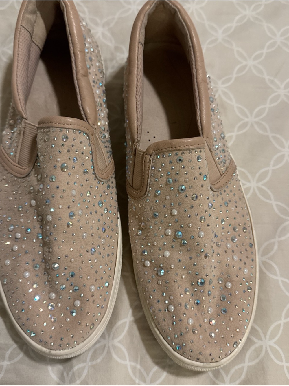 Crystal-Embellished Blush Slip-On Sneakers